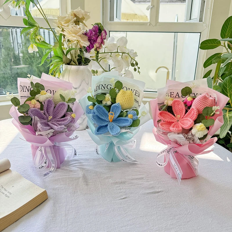 Handmade crochet tulip bouquet