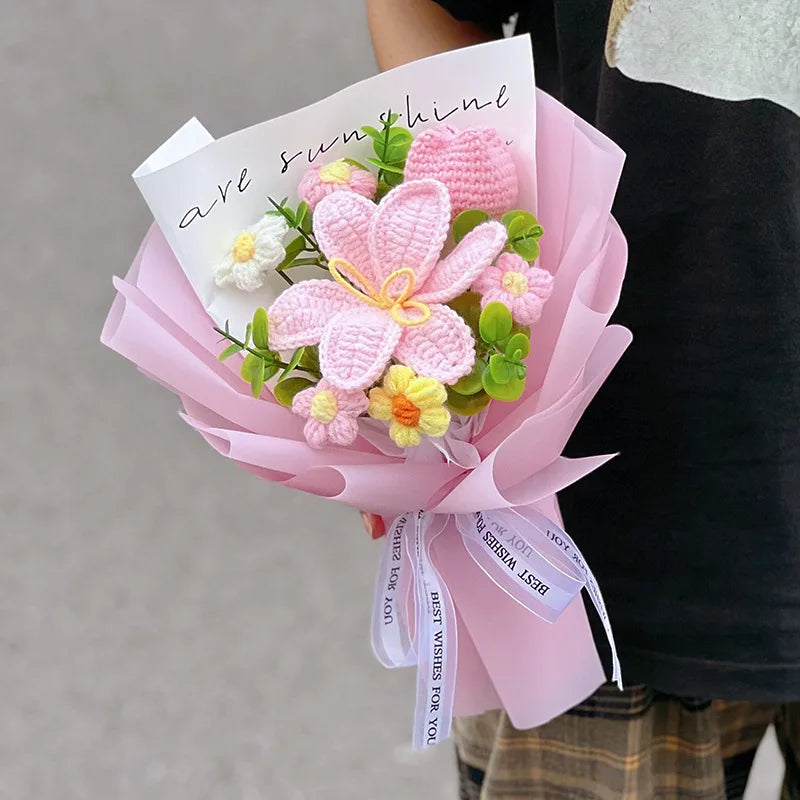 Handmade crochet tulip bouquet